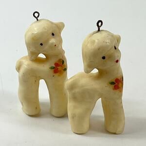 Vintage Gurley Wax Lamb Christmas Tree Ornaments Floral Chest Detail Pair ~2"